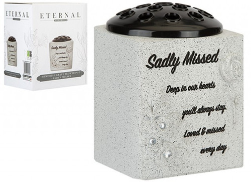 Grey Memorial Grave Flower Pot - Sadly Missed