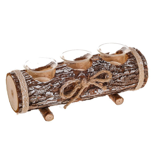 Cabin Log Triple Tealight Holder