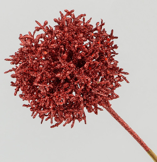 Red Glitter Coral Ball Festive Pick