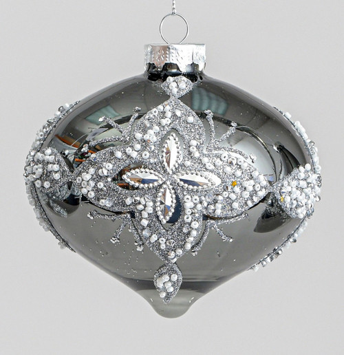 Pewter Glittered & Beaded Onion Bauble (10cm)