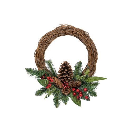 Natural Rattan Cone/Berry Wreath (13 Inch)