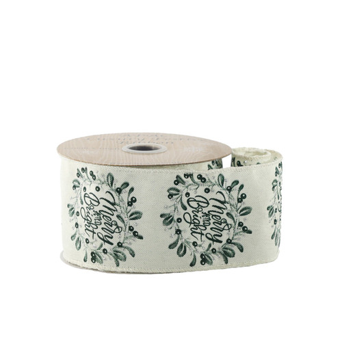 Cream Ribbon with Foliage Print (63mm x 10yds)