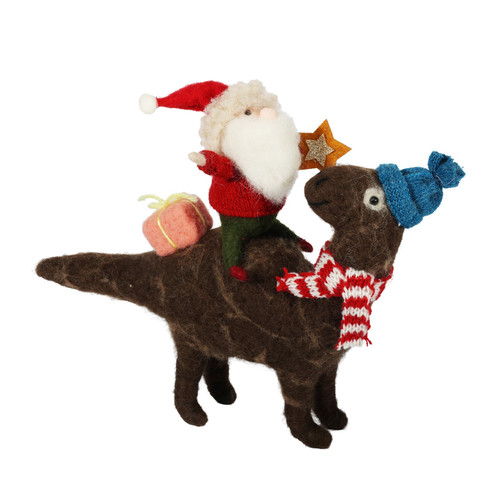 Felt Santa Riding a Dinosaur Decoration (21cm)