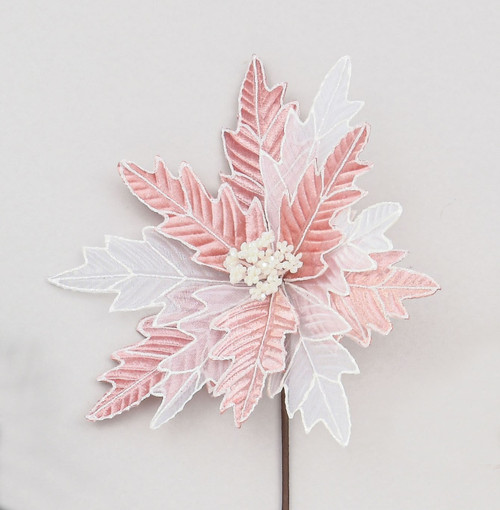 Pink Sheer Fabric Poinsettia Pick (50cm)