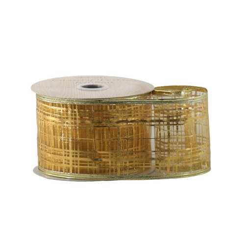 Gold Organza Ribbon with Metallic Check (63mm x 10yds)