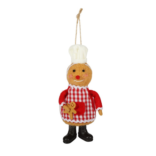 Felt Gingerbread Chef holding a Gingerbread Hanging Decoration (17cm)