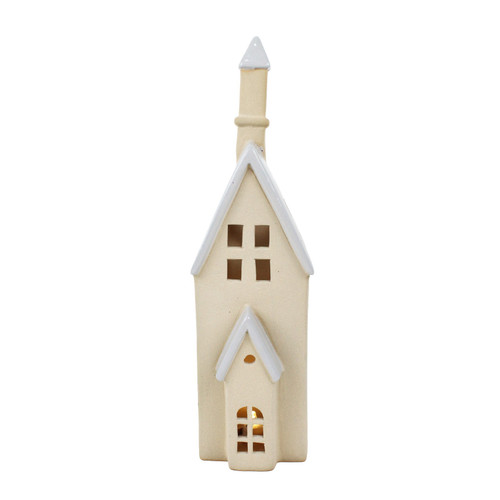 White/Grey LED Stoneware Church Ornament (30cm)