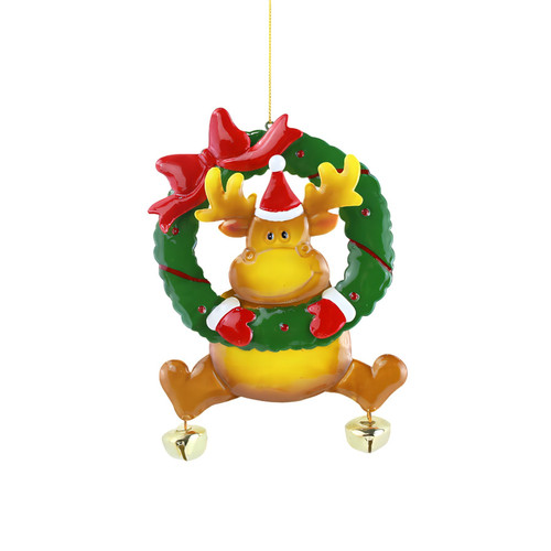 Reindeer with Wreath & Bells Metal Hanging Ornament (19cm)