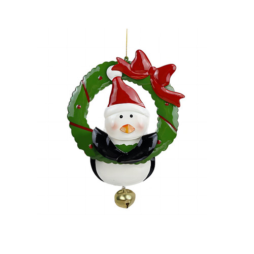 Penguin with Wreath & Bell Metal Hanging Ornament (31cm)