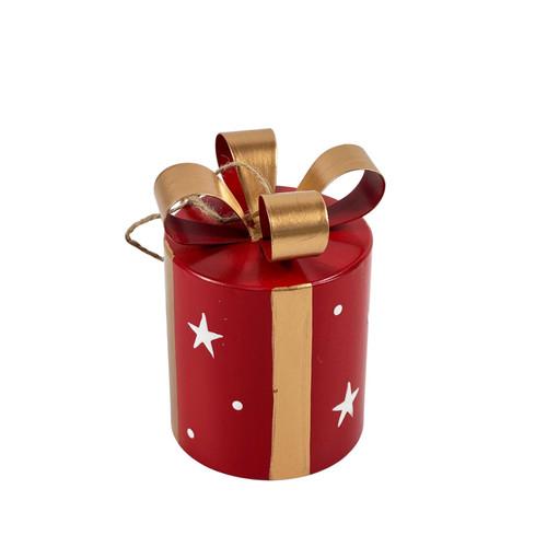 Red Giftbox with Stars Hanging Decoration (12cm)