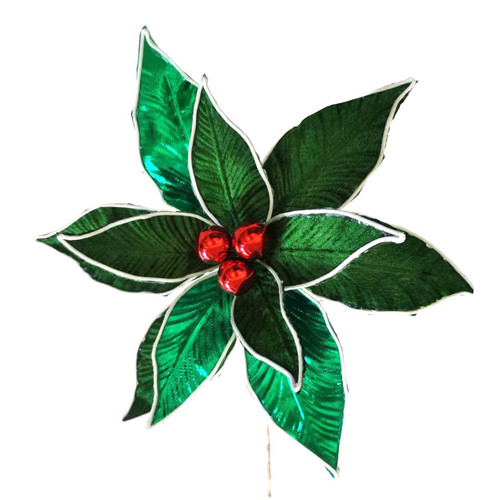 Shiny Green Poinsettia with White Trim & Red Berries (48cm)