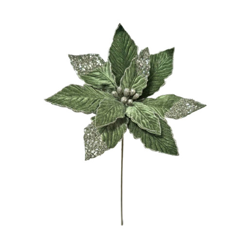 Green/Champagne Poinsettia Stem with Sequins (61cm)