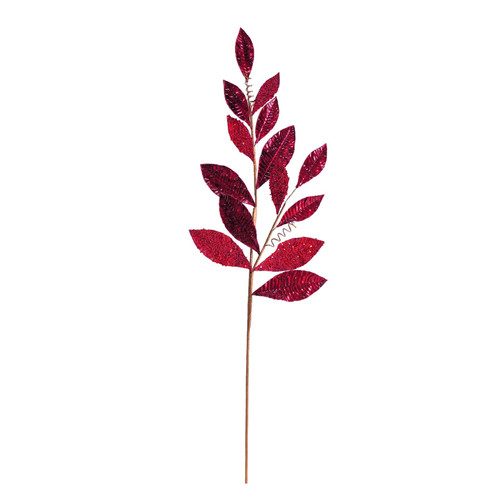 Burgundy Sparkly Leaf Spray (89cm)