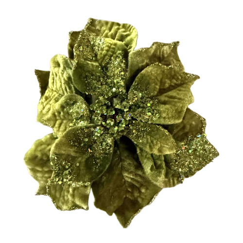 Olive Green Sparkly Velvet Poinsettia (25cm)