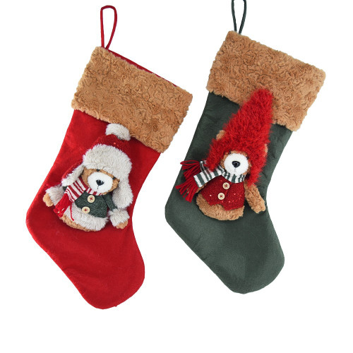 Assorted Green/Red Bear Stocking (52cm)
