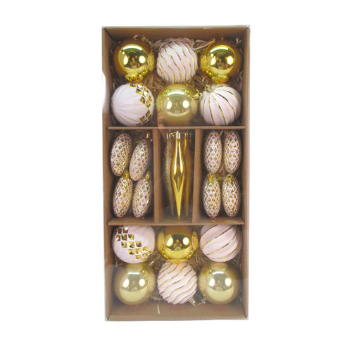 White & Gold Assorted Christmas Bauble Set