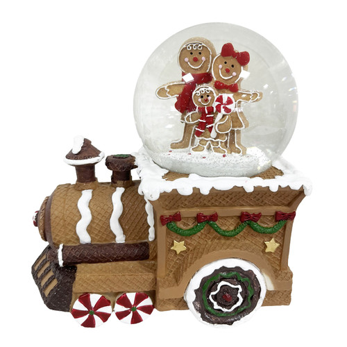Musical Gingerbread Train with Snow Globe & Light (17.5cm)