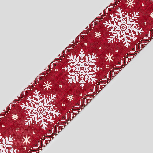 Red & White Snowflake Ribbon (63mm x 9.1m)