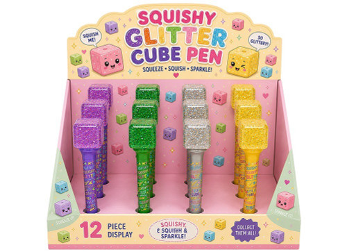 Glitter Squishy Cube Topped Pen (Assorted Designs)