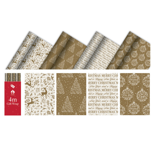 Gold & Cream Contemporary Christmas Wrap (4m) (Assorted Designs)