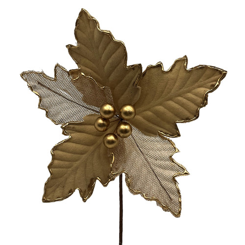 Gold Poinsettia with Berries & Gold Trim (24cm)