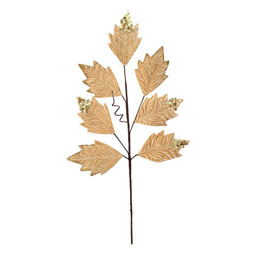 Natural Beige Velvet Leaf Stem with Sequins (78cm)