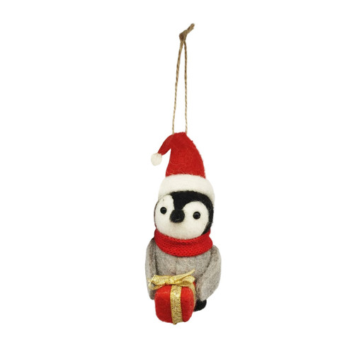 Penguin Wearing Santa Hat Hanging Decoration (12cm H)