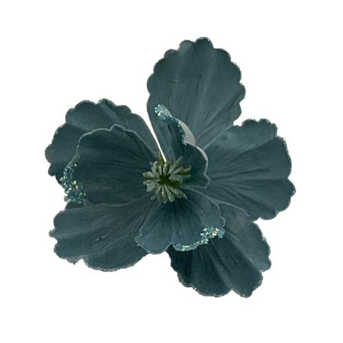 Teal Glitter Edged Velvet Magnolia Flower (23cm)