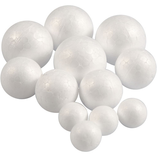 White Mixed Sizes Polystyrene Balls (2-4cm Dia) (12 Pk)