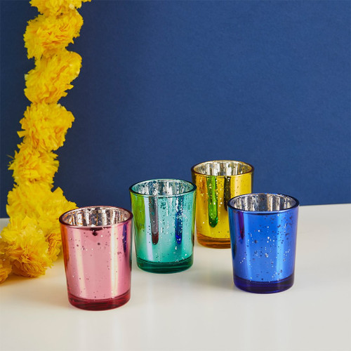 Bright Coloured Glass Candle Holders (12Pk)