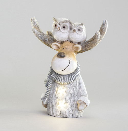Comedy Christmas Moose with Owls Ornament Figure (41cm)