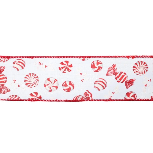 Red & White Candies Double Wired Christmas Ribbon (63mm x 9.1m)