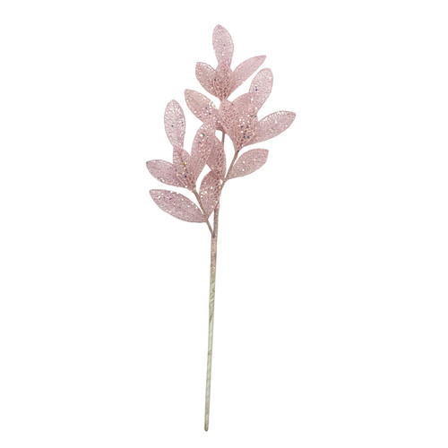 Pale Pink Glittered Leaf Stem Pick (54cm)