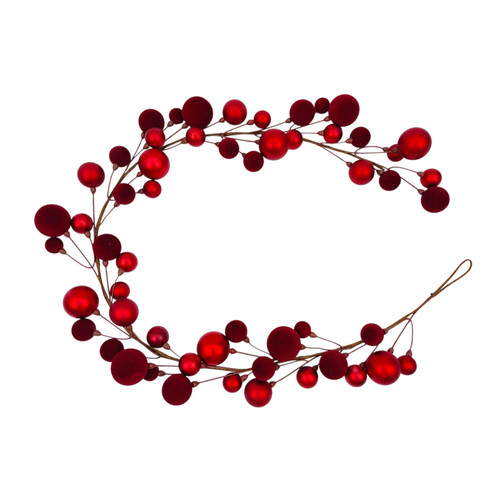 Red Shiny & Flocked Baubles Garland (165cm)