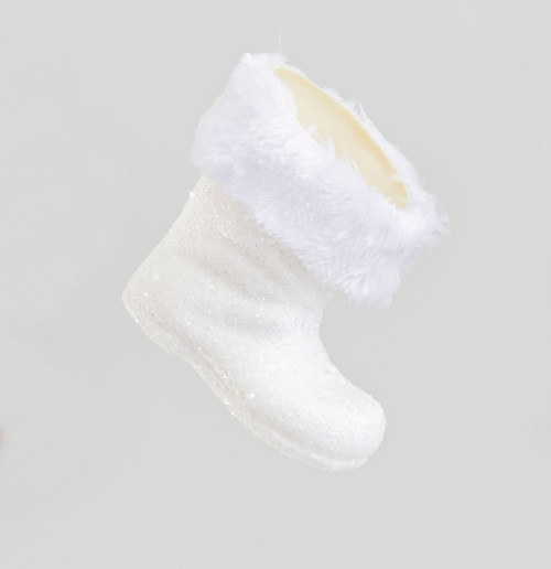White Glitter & Fur Santa's Boot Hanging Decoration (10cm)