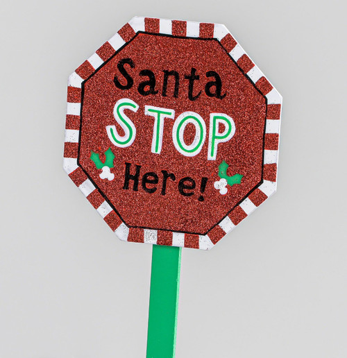 Red & Green Glittered Santa Stop Here Stake (64cm)