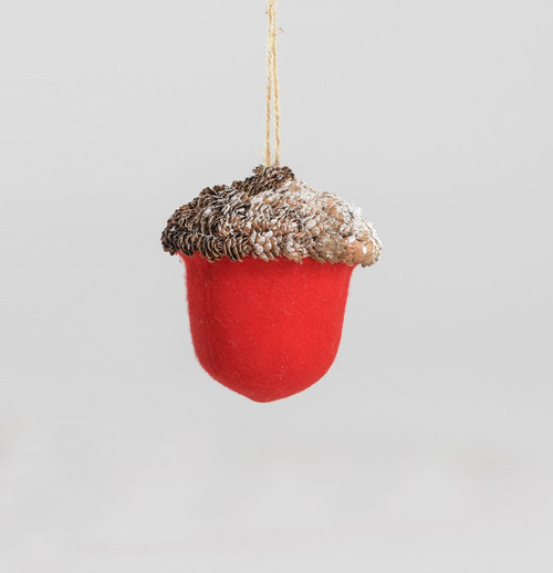 Red Frosted Fabric Acorn Hanging Decoration (18cm)