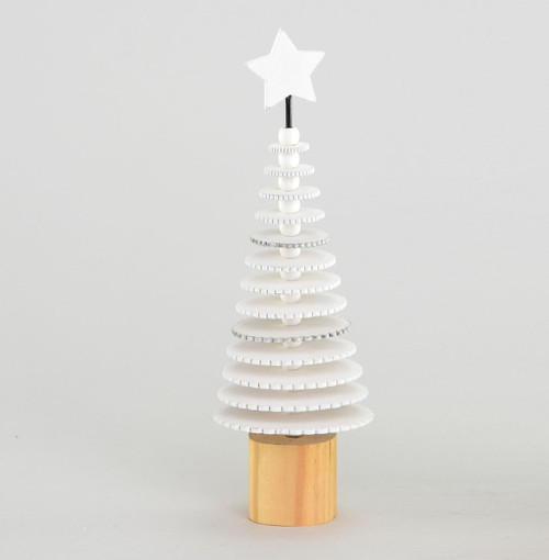 White & Natural Wooden Disk Tree Ornament (24cm)