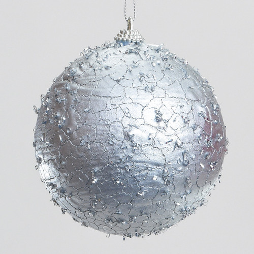 Silver Sequin & Crackle Textured Bauble (10cm)