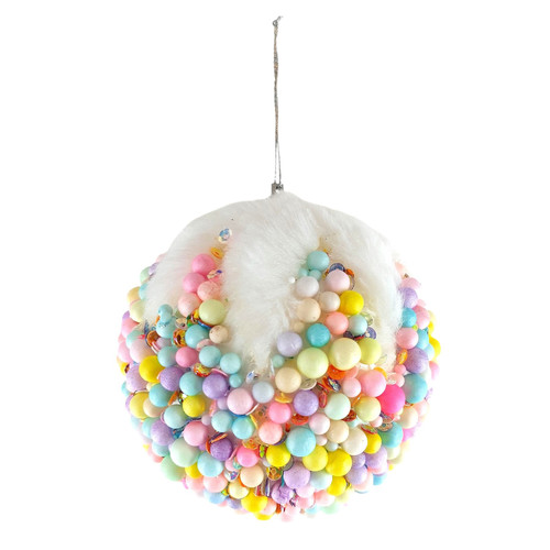 Pastel Candy Beads & White Fur Bauble (10cm)