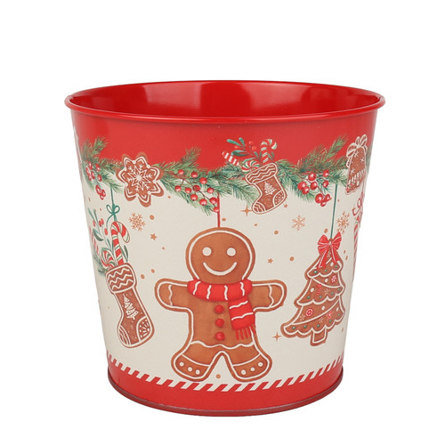 Gingerbread Man Metal Planter Pot with Liner (11.5cm H)
