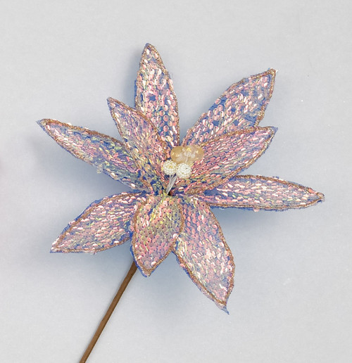 Lilac Iridescent Sequinned Poinsettia Pick (48cm)