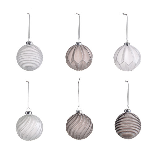 Neutral Tone Frosted Glass Christmas Bauble (Assorted)