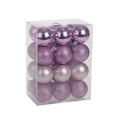 Pink Multi-Design Shatterproof Baubles (6cm) (24 Pieces)