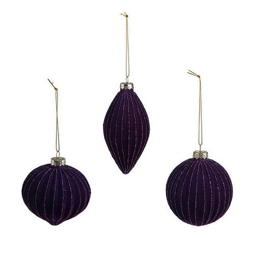 Purple Flocked Glass Bauble (Assorted)