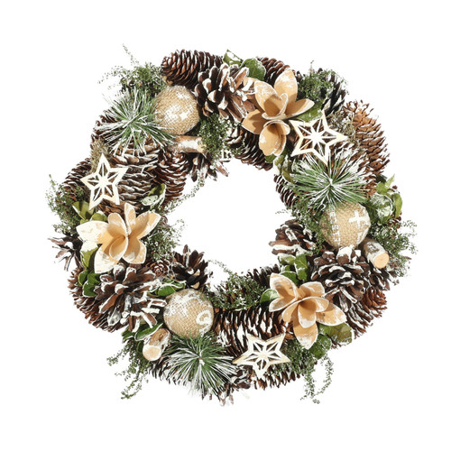 Snow Dusted Winter Wreath with Pine Cones & Stars (30cm)