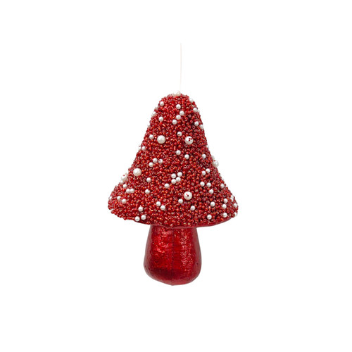 Red Glitter Mushroom Hanging Decoration (12cm)