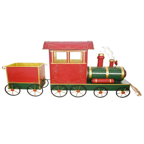 Red and Green Metal Train with One Carriage (280cm)