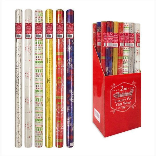 2 Metre Printed Foil Christmas Wrapping Paper (Assorted Designs)