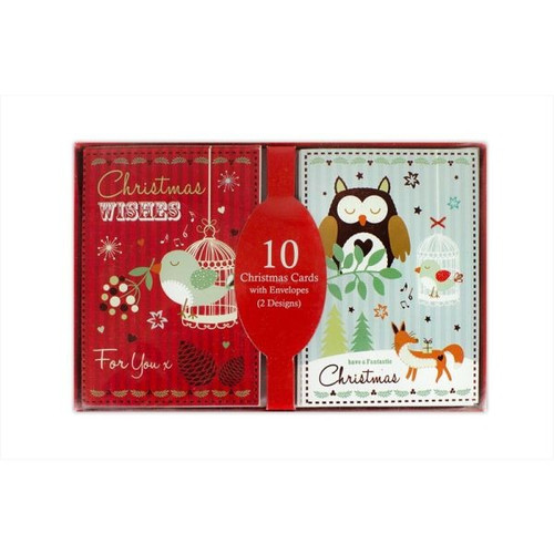 Twin Pack Of 10 Woodland Design Christmas Cards